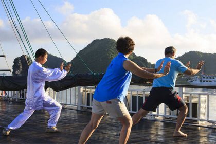 Tai Chi exercise at Halong Bay thing to try in Vietnam Cambodia & Laos trip